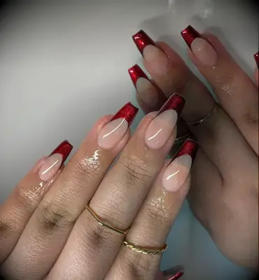 Red chrome French tip wedding nails
