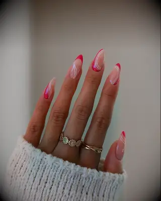 Red swirl wedding nails