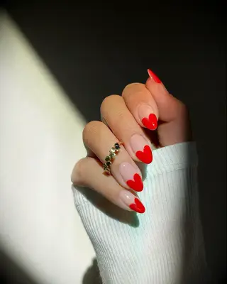 Red heart tip wedding nails