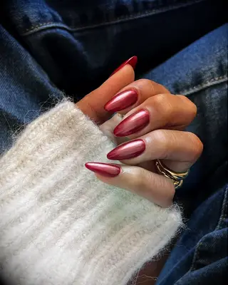 Chrome red wedding nails