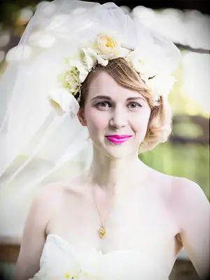 White flower crown with a blusher veil