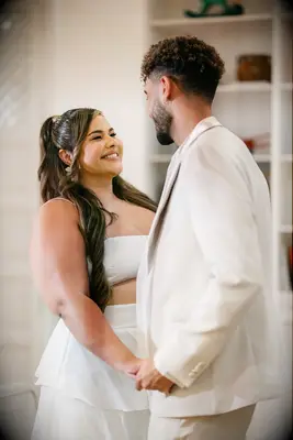 Sleek half-up and half-down hairstyle