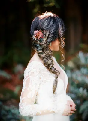 Fishtail braid with curled front strands