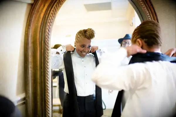High updo with locs bridesmaid hair idea