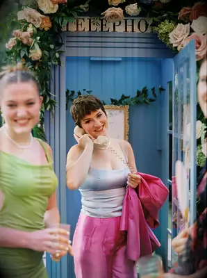 Bridesmaid with textured pixie cut hairstyle