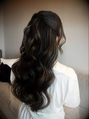 Bouncy half-up-half-down curls bridesmaid hairstyle