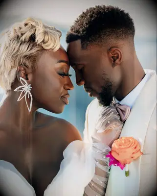 Bride with short hair and big earrings