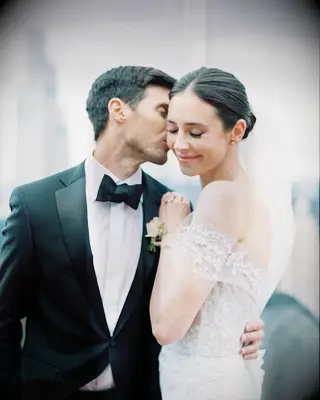 Bride with center-parted bun