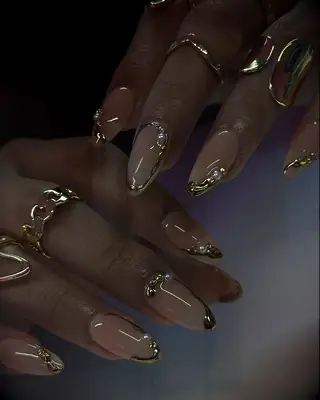 3d embellished gold wedding nails