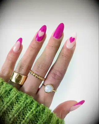 pink heart wedding nail inspo