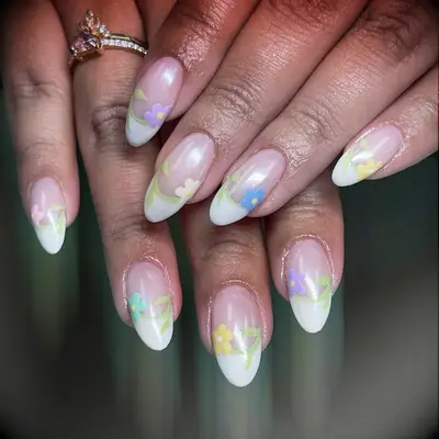 pastel flowers and daisies wedding nails