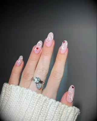 pink hearts wedding nail inspo