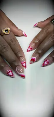pink retro heart wedding nails
