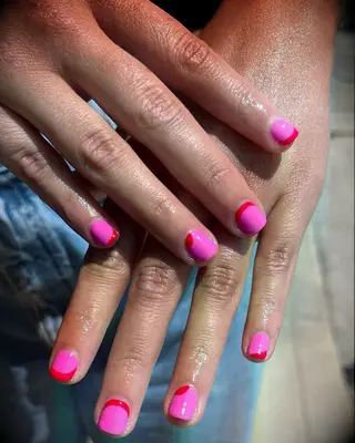 retro pink and orange wedding nails