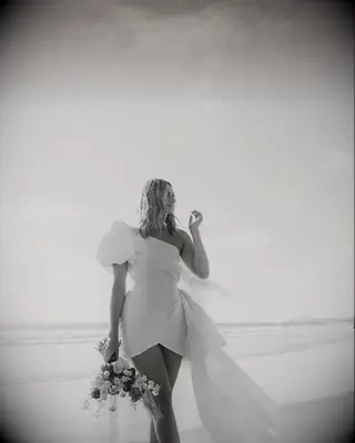 Beachy waves one shoulder gown bridal hairstyle