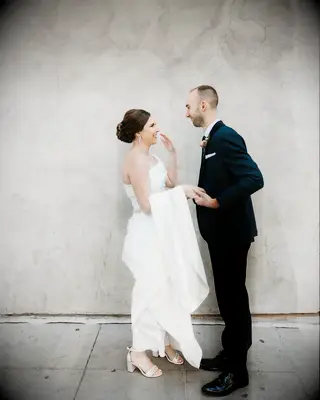 Classic updo one shoulder gown bridal hairstyle