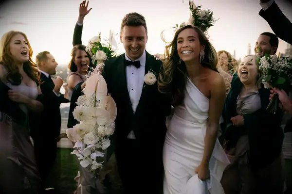 Bombshell Blowout one shoulder gown bridal hairstyle