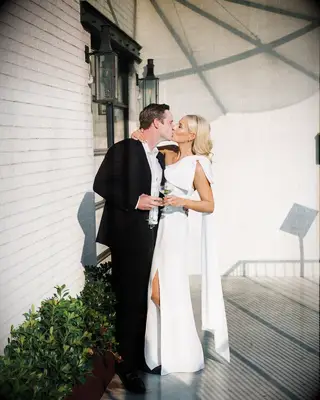 Sleek Blowout one shoulder gown bride hairstyle