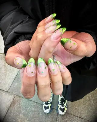 Metallic green french tip engagement nail inspiration