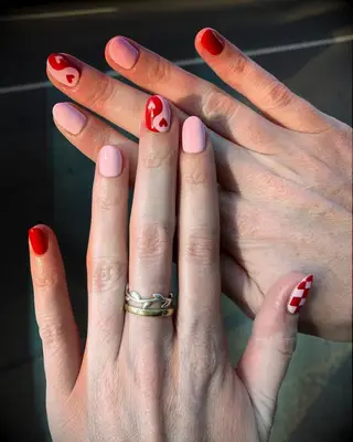 Pink heart yin and yang engagement nail inspiration