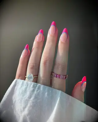 Neon pink and blue french tip engagement nail inspiration