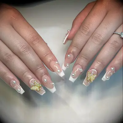 Pearl embellished engagement nail inspiration