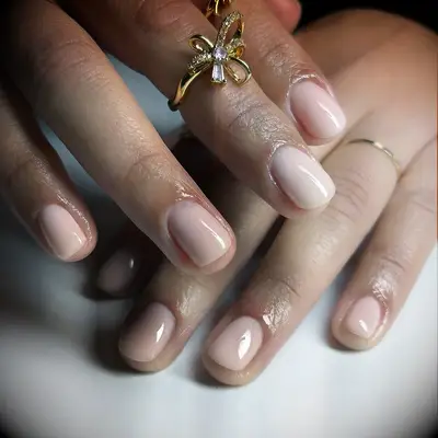 Short squoval baby pink simple wedding nails 
