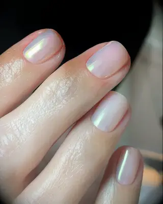Baby pink iridescent simple wedding nails