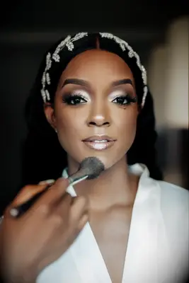 Shimmery metallic wedding makeup for brown eyes