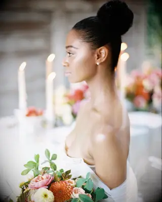 High bun wedding hairstyle