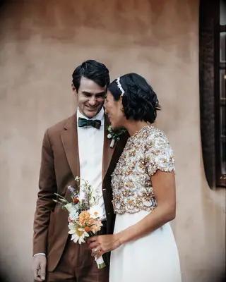 Textured bob high neck dress wedding hairstyle 