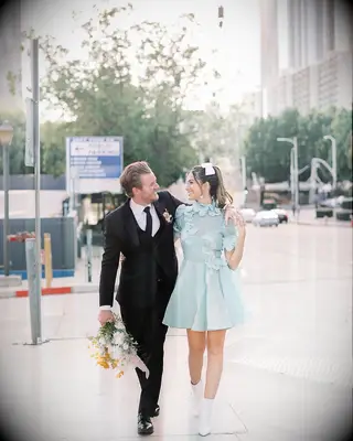 Ponytial high neck dress wedding hairstyle