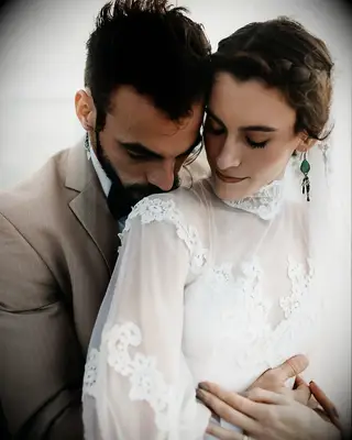 Boho braid high neck dress wedding hairstyle