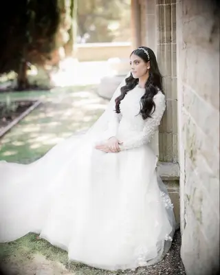 Throwback bouffant high neck dress wedding hairstyle