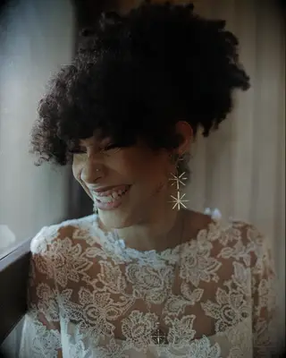 Textured updo high neck dress wedding hairstyle