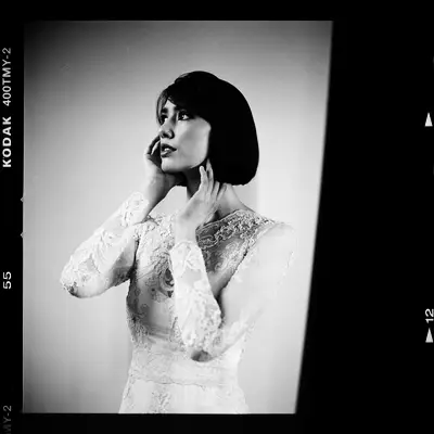 Bob high neck dress wedding hairstyle