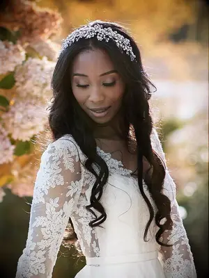 boho wedding hair loose waves with big headpiece