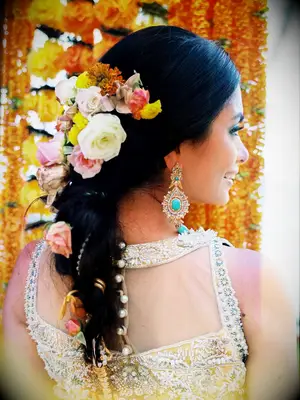 boho wedding hair french braid with flowers