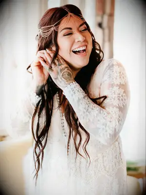boho wedding hair loose waves with beaded headpiece
