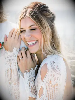 boho wedding hair half up with piece out front