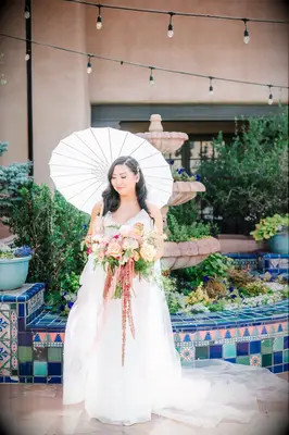 Side part with sparkly hair clip wedding hairstyle
