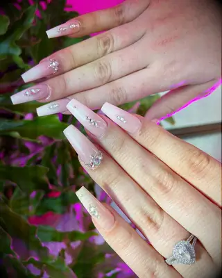 Pink Bedazzled Coffin Bridal Nails