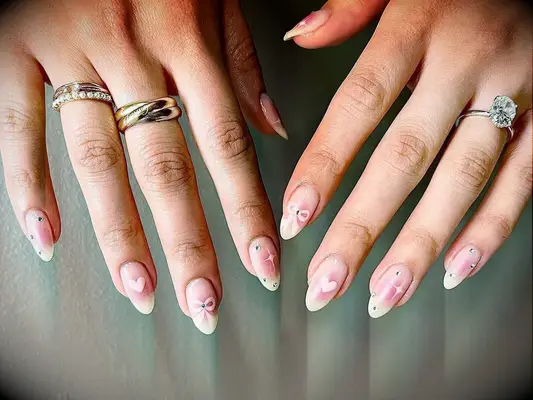Pink airbrushed bridal nail inspiration