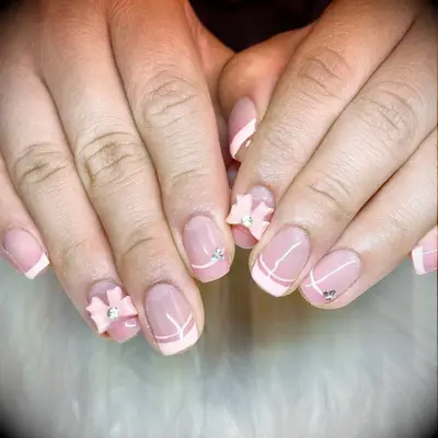 Pink bow bridal nail inspiration