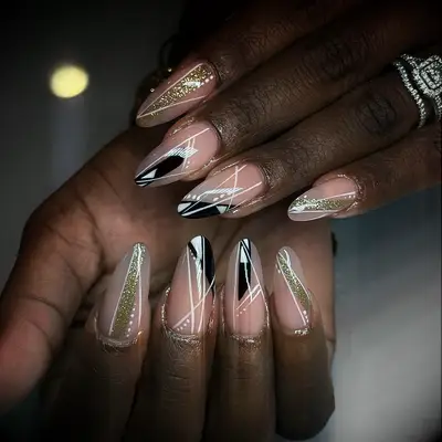 Metallic geometric bride nail inspiration