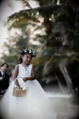 Tropical flower crown flower girl hairstyle