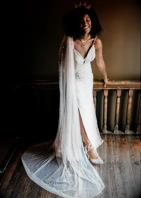 Unique crown with veil wedding hairstyle