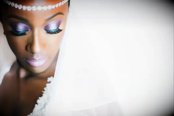 Bride with purple eyeshadow
