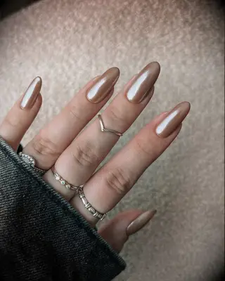 Brown chrome wedding nails