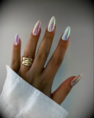 Rainbow pastel chrome nails